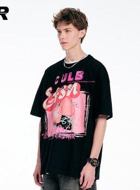 ER甜心草莓印花短袖T恤男2023夏重磅宽松情侣潮牌【张峻豪同款】