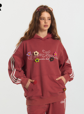 ER莫奈花园条纹撞色国潮卫衣2025秋季潮牌美式情侣宽松套头连帽衫