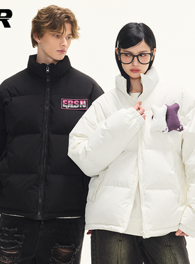 ER贴贴立领羽绒服外套2024冬季美式潮牌90白鸭绒保暖情侣上衣