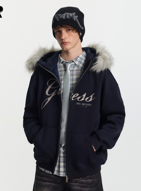 ER毛领双拉链开衫卫衣2025秋季新款复古港风情侣宽松潮牌连帽外套