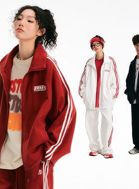 ER条纹撞色开衫加绒卫衣运动套装潮牌运动服校园风【明星同款】
