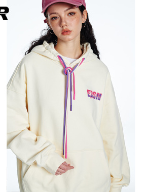 【黄子弘凡】ER彩虹帽绳卫衣2024新美式简约潮牌情侣小众帽衫ins