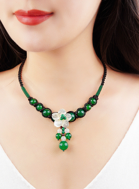 项链挂脖云南玛瑙绿色吊坠民族风云南傣家花都气质项链百搭锁骨链