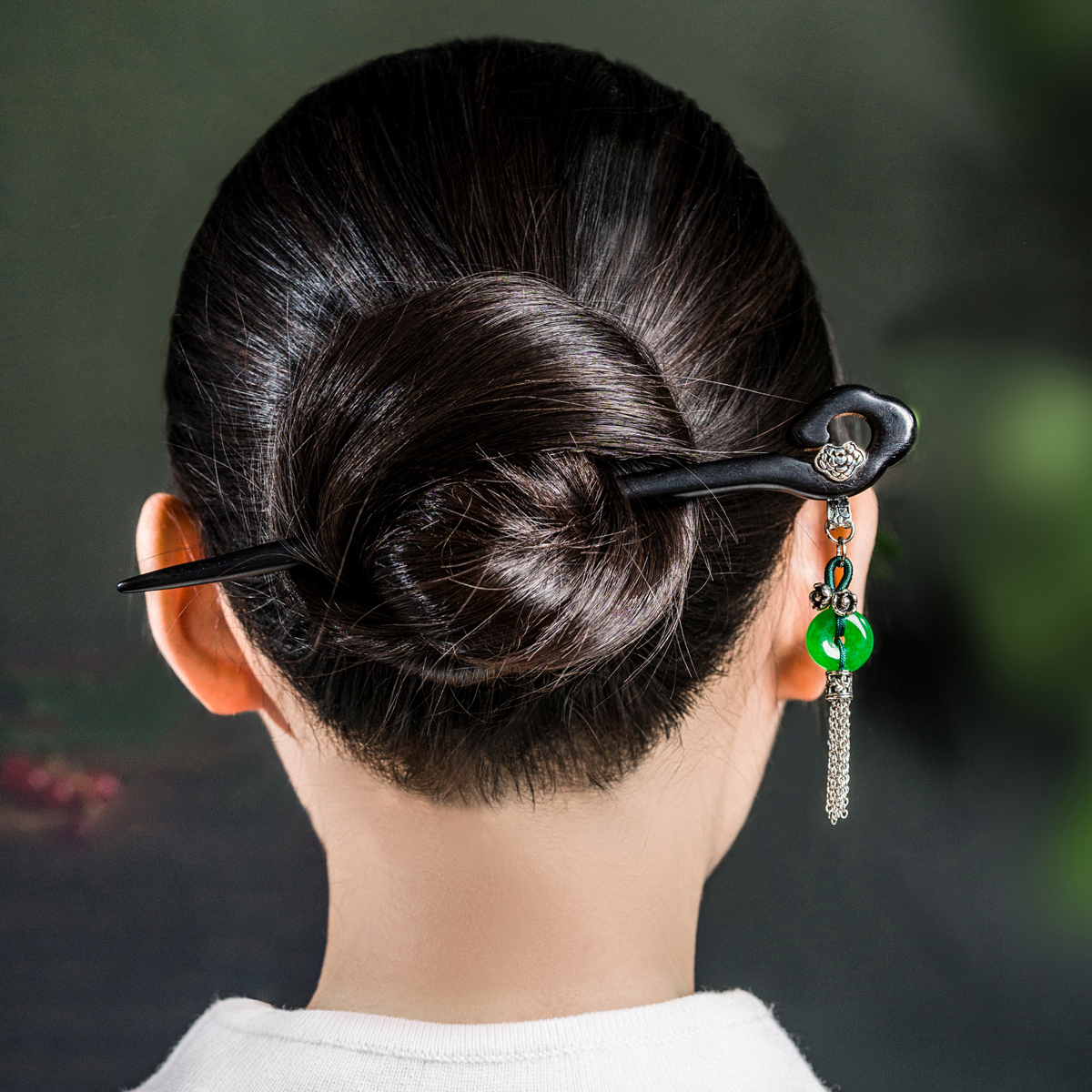 珠花蝶度发簪黑檀木古风发簪原创