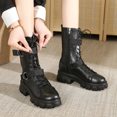 马丁靴新款 cos增高鞋 2025大码 厚底中筒粗跟显瘦白色机车骑士靴子