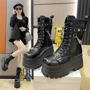 15cm增高鞋 长腿靴中筒朋克增高靴子漫展短靴子 cos厚底马丁靴大码