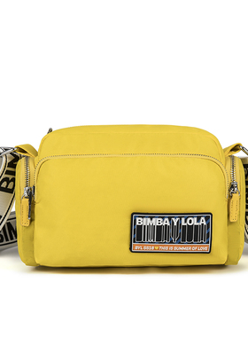 西班牙BIMBA Y LOLA黄色化妆包尼龙布拉链单肩包小方包