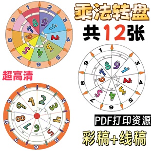 【原创】乘法转盘共三种样式（线稿+彩稿）到手共12张【电子版】