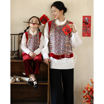 2025年新年中国风女童马甲亲子装