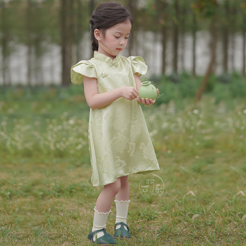 2026夏季新款女童旗袍裙高端生日宴会礼服裙儿童中国风真丝连衣裙图片