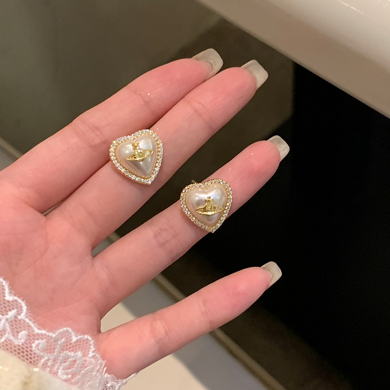 复古小香爱心珍珠耳钉土星耳环