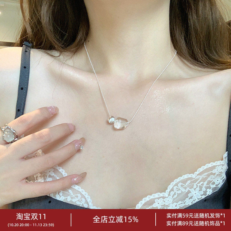 林肉完925纯银圆珠吊坠项链简约