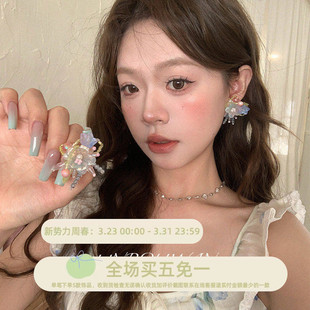 夏花游记 多巴胺彩色水晶花朵串珠耳钉少女手作小众减龄彩色耳环