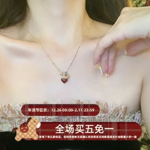 林肉完双面滴油爱心母贝项链轻奢高级感锁骨链小众颈链配饰毛衣链