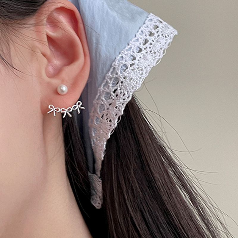 林肉完后挂式珍珠蝴蝶结耳钉