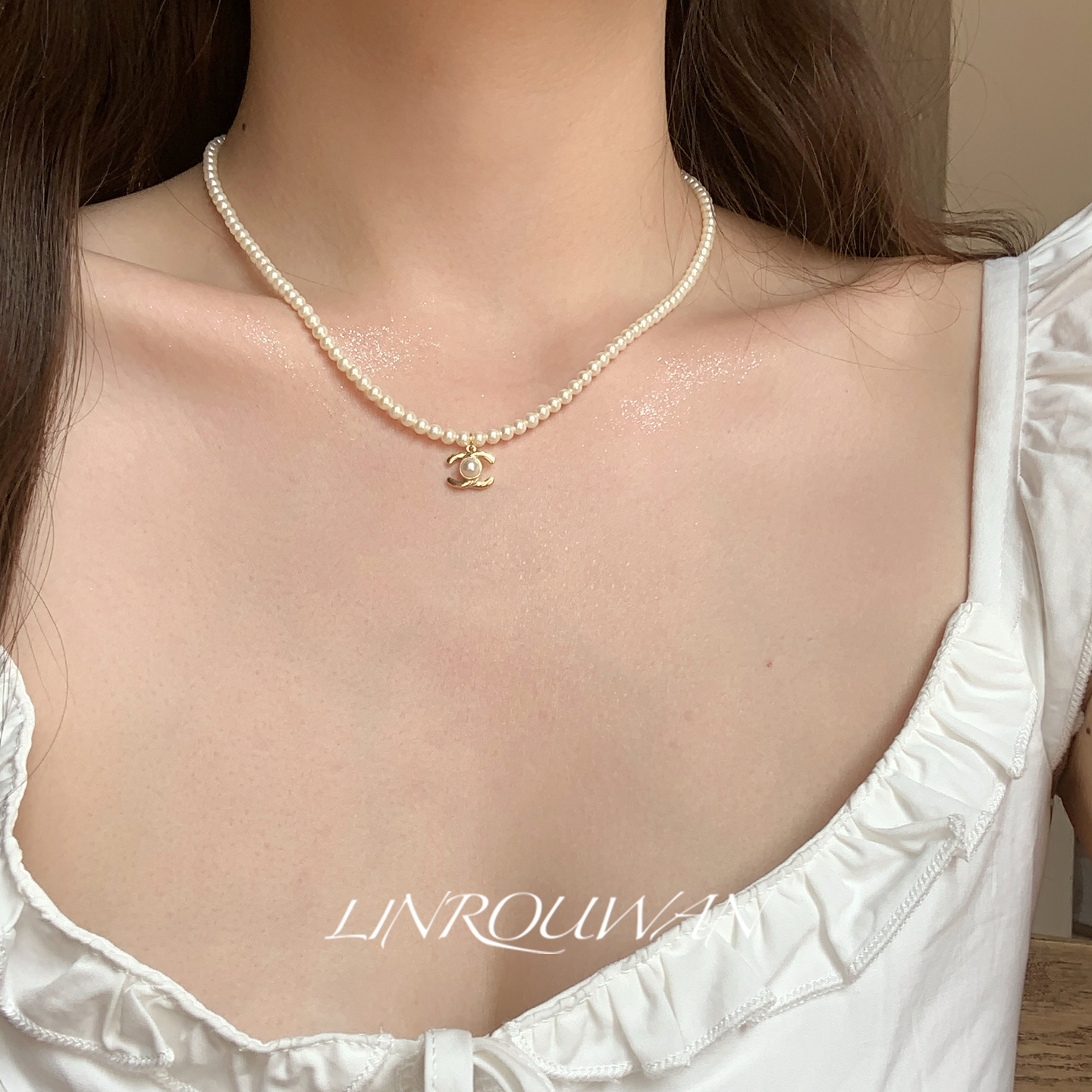 温柔气质字母珍珠项链毛衣链