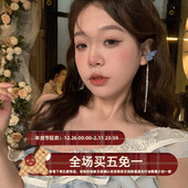 超仙精灵耳紫色镶钻蝴蝶流苏耳夹女无耳洞耳骨夹高级感耳挂耳饰