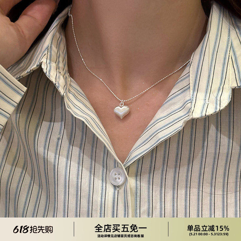 韩国ins风博主同款S925银爱心形拉丝项链小众时髦百搭复古毛衣链