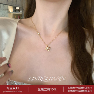 林肉完 赵露思同款万相项链女轻奢高级感宝相花四叶花毛衣链配饰