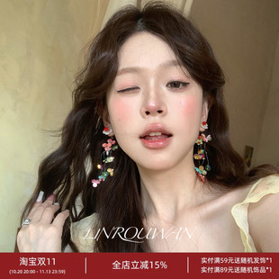 林肉完 夏日花开多巴胺花朵流苏耳钉夸张海边度假风耳绝美耳饰