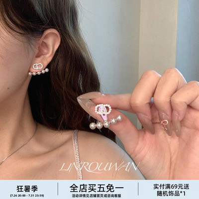 字母CD闪锆曼塔玫瑰珍珠耳钉