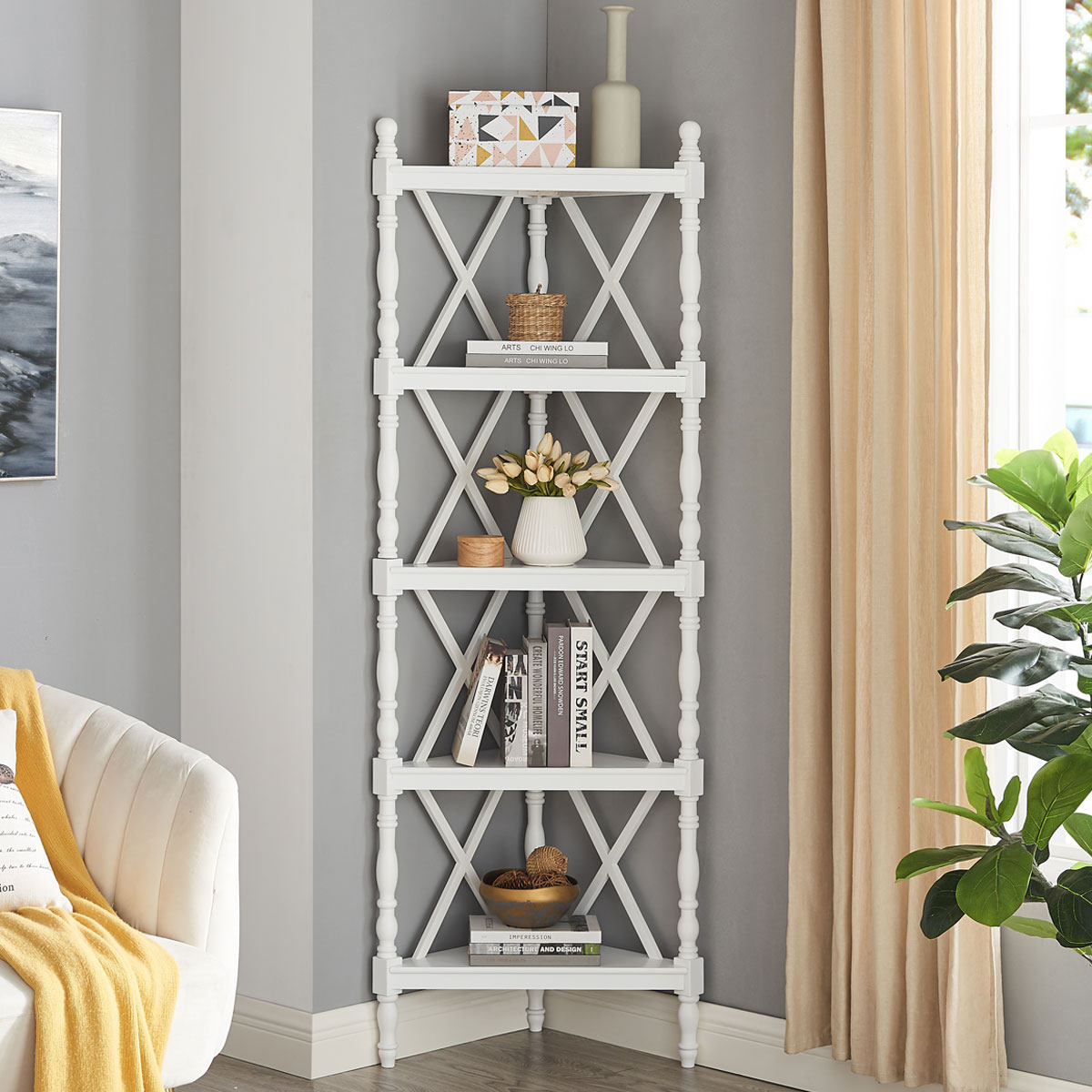 美式转角置物架客厅实木墙角架落地多层三角架浴室拐角收纳架子i.