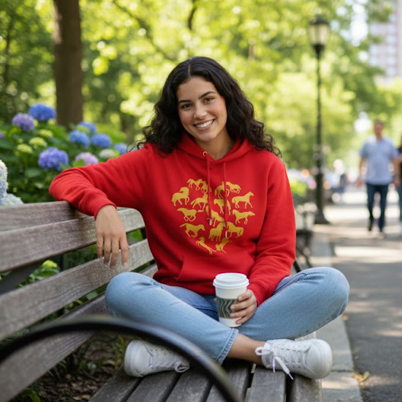 美式宽松情侣国潮休闲风红色卫衣