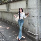 显瘦百搭休闲阔腿微喇叭牛仔裤 希野逸儿 高腰修身 新款 女 2024秋季