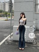 女 韩系掐腰丰胯翘臀双扣高腰弹力喇叭牛仔裤 希野逸儿 内设丰胯垫