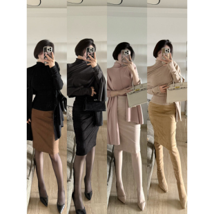 希野逸儿【经典百搭】鹿麂皮绒高腰后开叉半身裙包臀显瘦一步裙女