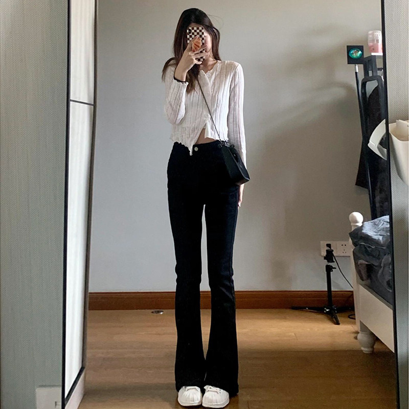 2022秋弹力微喇超模腿牛仔裤女高腰显高显瘦修身拖地加长马蹄长裤