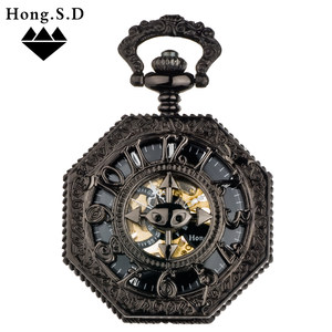 小恶魔 八卦手动机械怀表 翻盖镂空老上海复古项链表吊坠齿轮挂表