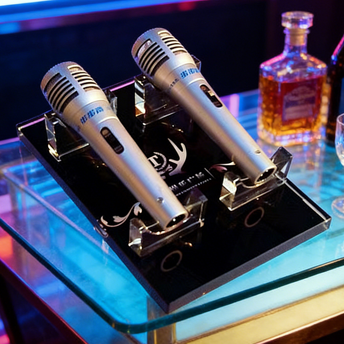 话筒架水晶话筒放置架话筒座话筒支架KTV客厅无线水晶桌面摆件