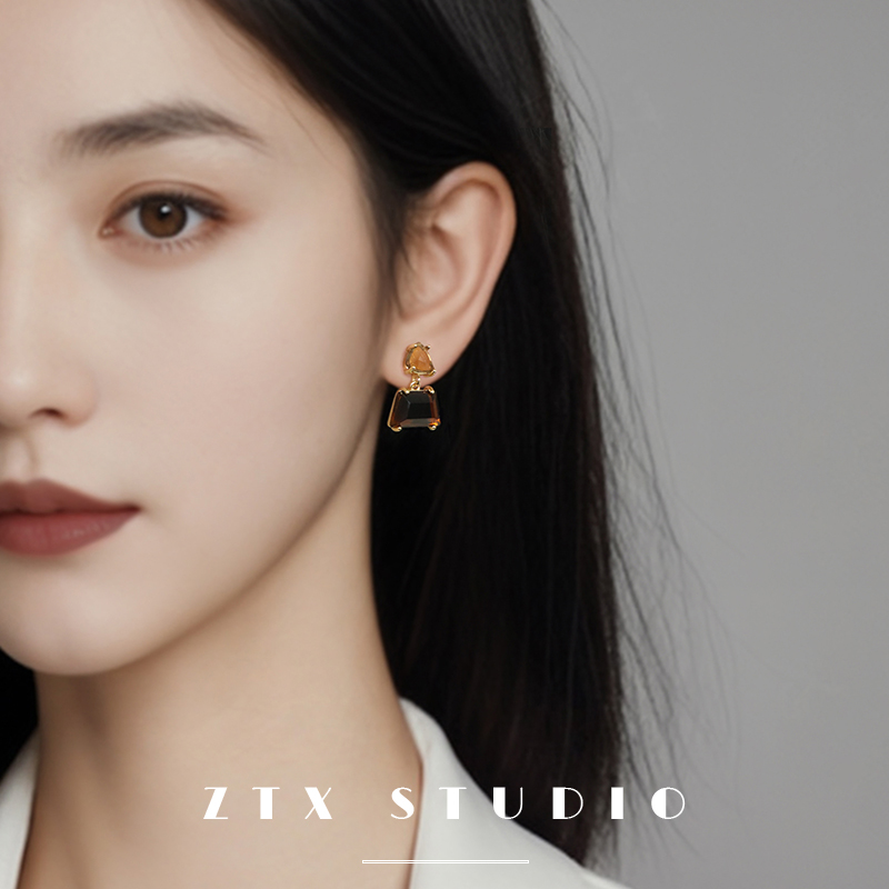 无痛耳夹美拉德色系透明玻璃