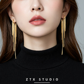 ZTX 超长流苏耳夹无耳洞女金色气质高级感轻奢蚊香盘耳饰无痛耳环