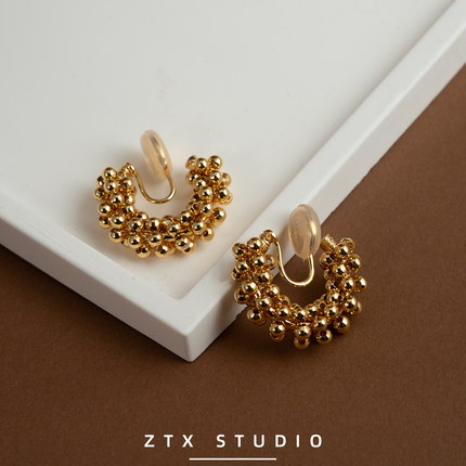 ZTX 金色高级感蚊香盘耳夹无耳洞女秋冬新款小众百搭复古气质耳环