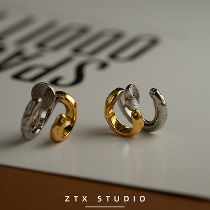 ZTX 拼色假双耳洞耳夹无耳洞女新款小众高级感气质耳饰独特夹耳环