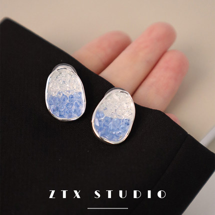 『海盐冰』拼色耳夹无耳洞耳饰女新款蚊香盘小众高级感耳环假耳钉