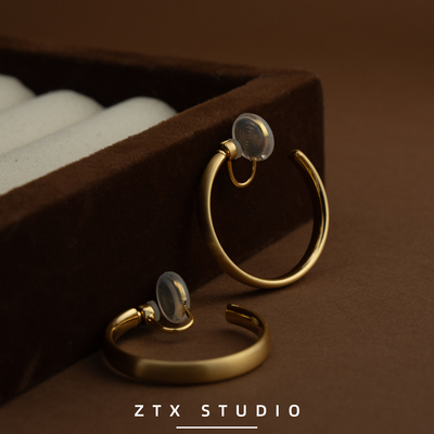 ZTX 拉丝工艺圆形耳夹无耳洞女百搭气质高级感耳饰无痛蚊香盘耳环