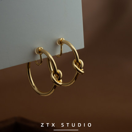 ZTX 无痛双耳垫耳夹无耳洞女设计感绳结圆圈耳饰夹式耳环免耳洞
