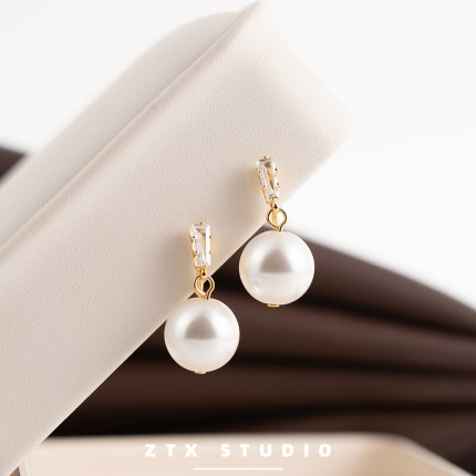 ZTX 轻奢珍珠耳夹无耳洞女气质吊坠小众高级感耳饰无痛蚊香盘耳环