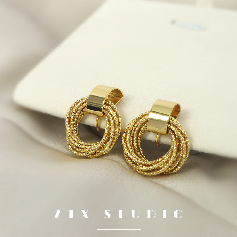 编织圆圈耳夹无耳洞女新款气质复古轻奢高级感蚊香盘耳饰小众耳环,饰品/流行首饰/时尚饰品新,耳夹,淘宝优惠券,粉丝福利购,淘宝优惠卷