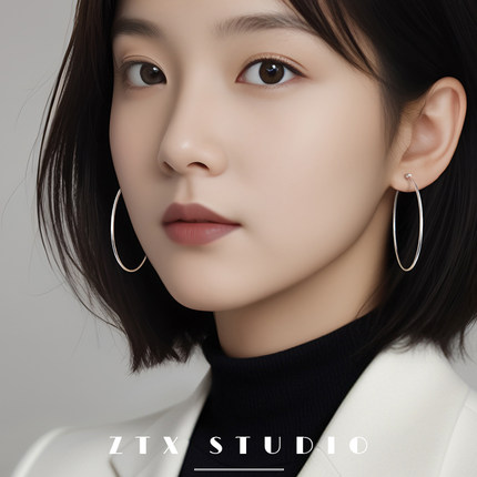 ZTX 超细款素圈耳夹无耳洞女新款银色大圈圆圈耳饰无痛蚊香盘耳环