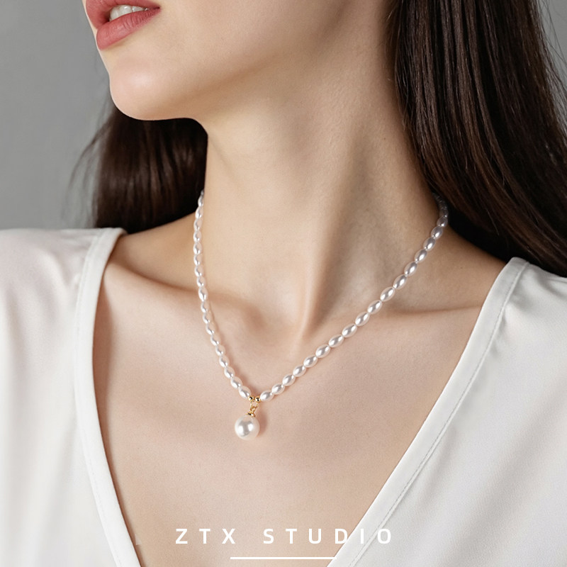 ZTX 法式复古珍珠项链2025女款高级日常百搭简约气质吊坠脖子配饰