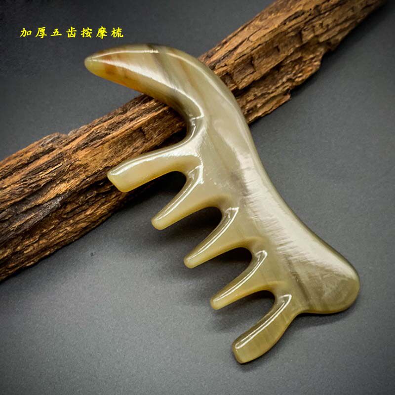 牛角五齿梳子手工按摩梳马尾梳子