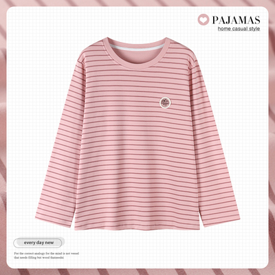 睡衣女款春秋季纯棉圆领长袖T恤