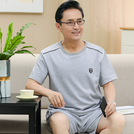 男士夏季纯棉短袖短裤家居服中老年夏款全棉爸爸睡衣宽松休闲套装