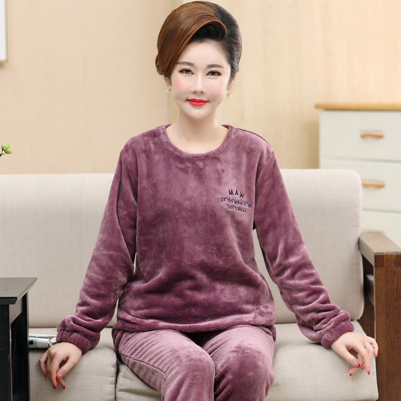 珊瑚绒睡衣女士秋冬季家居服加厚