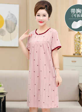 纯棉夏季夏天中年妈妈睡裙女纯棉