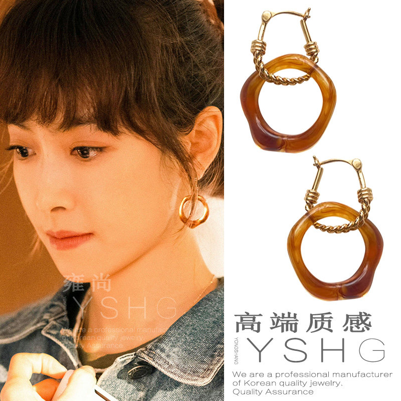 另一种蓝陈小满宋茜同款耳环 琥珀色耳饰气质高级感复古麻花耳扣